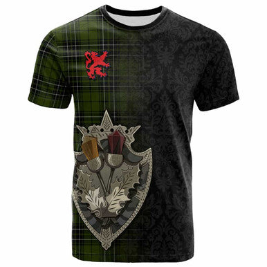 Scottish MacLean Hunting Clan Tartan T-Shirt - Half Thistle Flowers Celtic Design Front Side Tartan Plaid