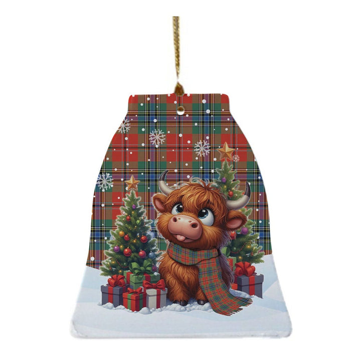 Scottish MacLean of Duart Ancient Clan Tartan Ceramic Ornament Cute Highland Cow Christmas Bell Style Tartan Plaid