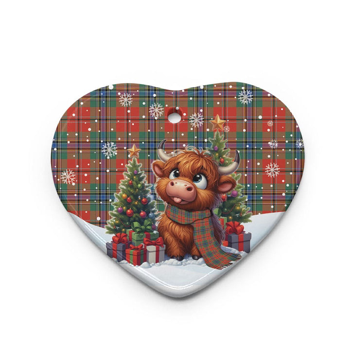 Scottish MacLean of Duart Ancient Clan Tartan Ceramic Ornament Cute Highland Cow Christmas Heart Style Tartan Plaid