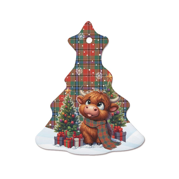 Scottish MacLean of Duart Ancient Clan Tartan Ceramic Ornament Cute Highland Cow Christmas Tree Style Tartan Plaid
