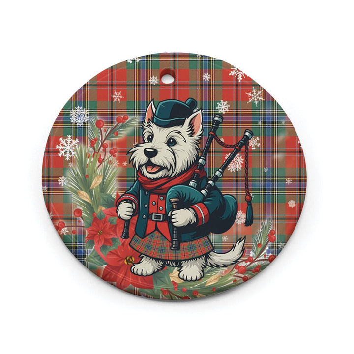 Scottish MacLean of Duart Ancient Clan Tartan Ceramic Ornament Cute Scottish Terrier Dog Circle Style Tartan Plaid