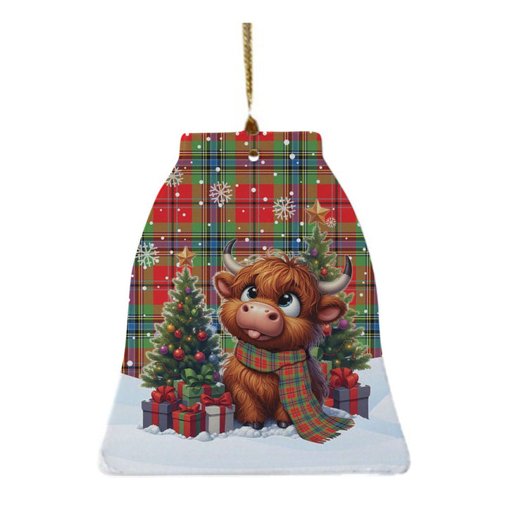 Scottish MacLean of Duart Modern Clan Tartan Ceramic Ornament Cute Highland Cow Christmas Bell Style Tartan Plaid