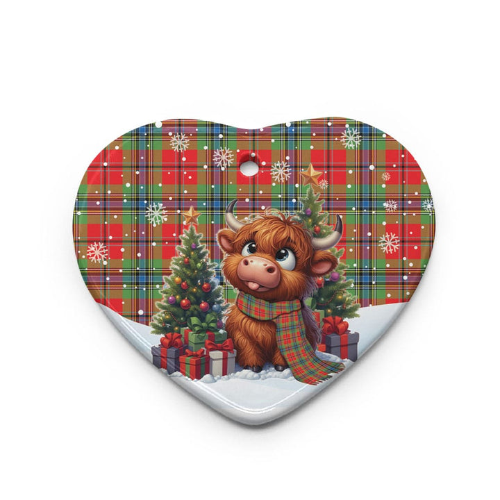 Scottish MacLean of Duart Modern Clan Tartan Ceramic Ornament Cute Highland Cow Christmas Heart Style Tartan Plaid