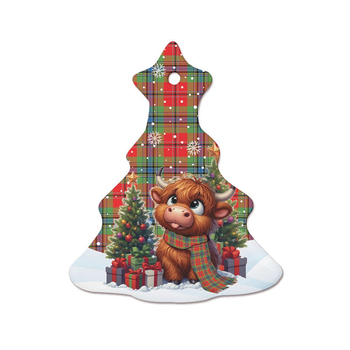 Scottish MacLean of Duart Modern Clan Tartan Ceramic Ornament Cute Highland Cow Christmas Tree Style Tartan Plaid