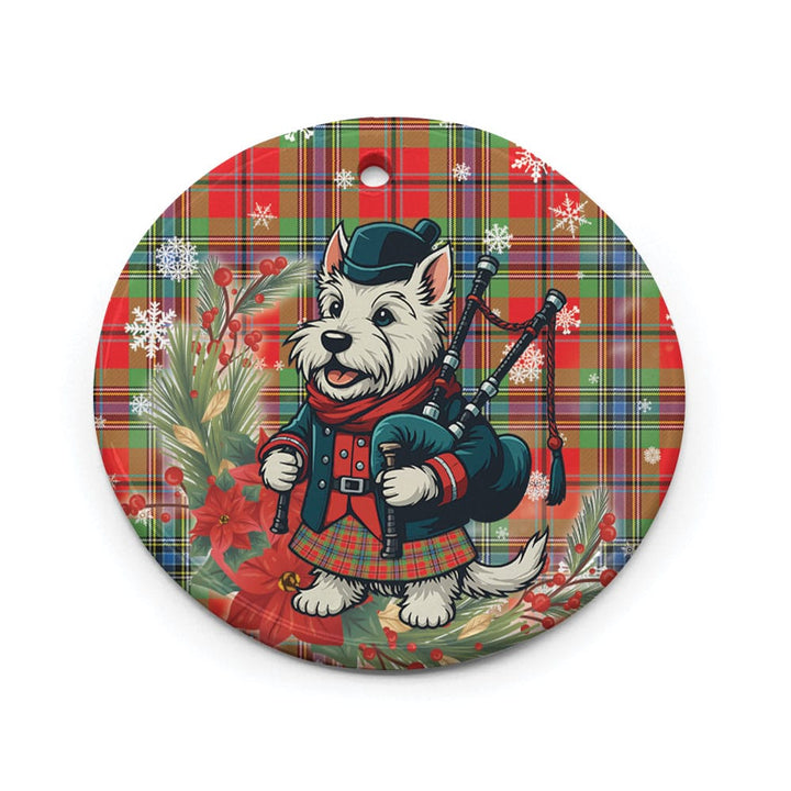 Scottish MacLean of Duart Modern Clan Tartan Ceramic Ornament Cute Scottish Terrier Dog Circle Style Tartan Plaid