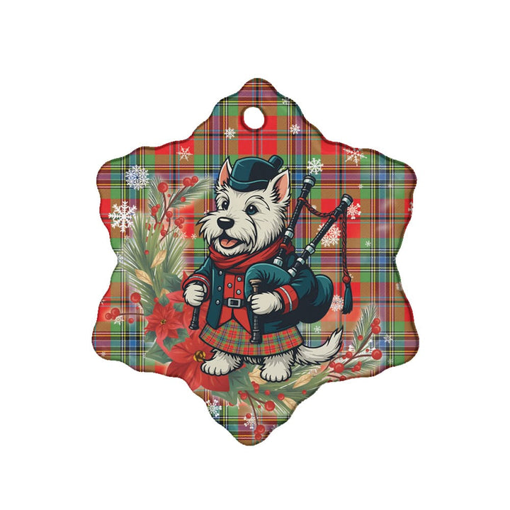 Scottish MacLean of Duart Modern Clan Tartan Ceramic Ornament Cute Scottish Terrier Dog Snow Flake Style Tartan Plaid