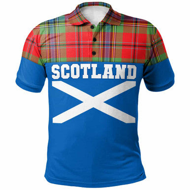 Scottish MacLean of Duart Modern Clan Tartan Polo Shirt - Lion Rampant of Scotland With Flag Front Side Tartan Plaid