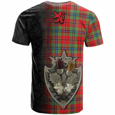 Scottish MacLean of Duart Modern Clan Tartan T-Shirt - Half Thistle Flowers Celtic Design Back Side Tartan Plaid