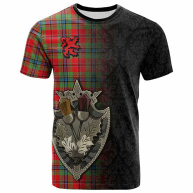Scottish MacLean of Duart Modern Clan Tartan T-Shirt - Half Thistle Flowers Celtic Design Front Side Tartan Plaid