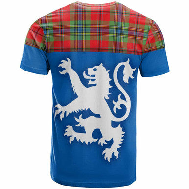 Scottish MacLean of Duart Modern Clan Tartan T-Shirt - Lion Rampant of Scotland With Flag Back Side Tartan Plaid