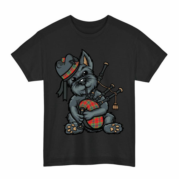Scottish MacLean of Duart Modern Clan Tartan Terrier Bagpipes T-Shirt Tartan Plaid Black Color