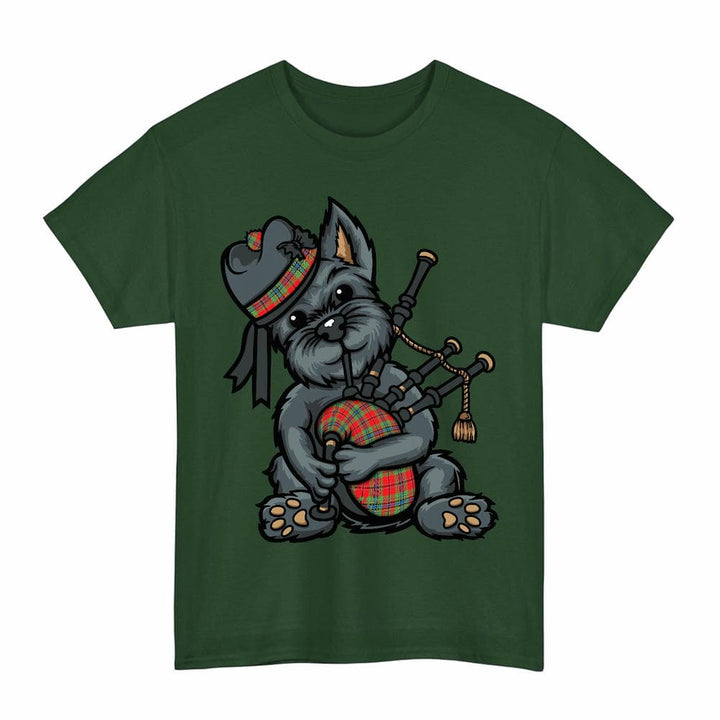 Scottish MacLean of Duart Modern Clan Tartan Terrier Bagpipes T-Shirt Tartan Plaid Forest Green Color