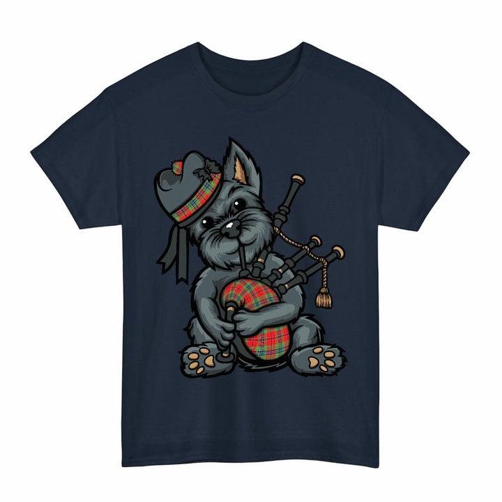 Scottish MacLean of Duart Modern Clan Tartan Terrier Bagpipes T-Shirt Tartan Plaid Navy Color
