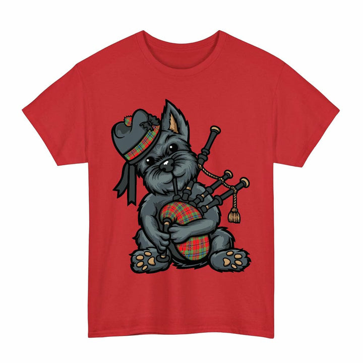 Scottish MacLean of Duart Modern Clan Tartan Terrier Bagpipes T-Shirt Tartan Plaid Red Color