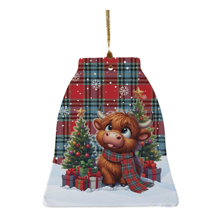 Scottish MacLeay Clan Tartan Ceramic Ornament Cute Highland Cow Christmas Bell Style Tartan Plaid