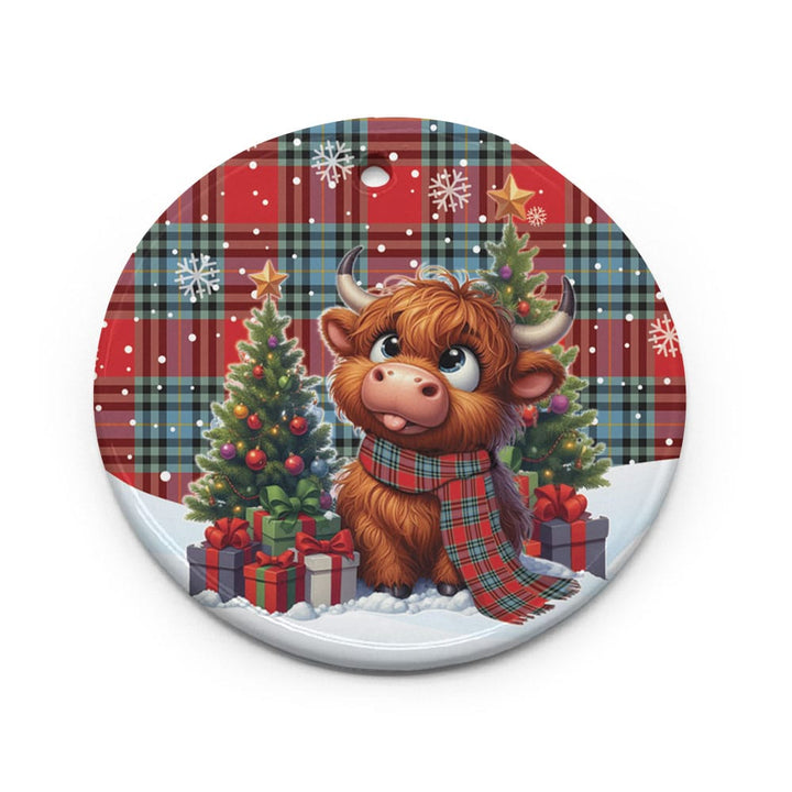 Scottish MacLeay Clan Tartan Ceramic Ornament Cute Highland Cow Christmas Circle Style Tartan Plaid