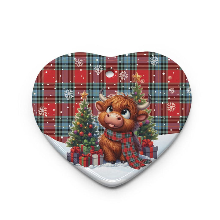 Scottish MacLeay Clan Tartan Ceramic Ornament Cute Highland Cow Christmas Heart Style Tartan Plaid