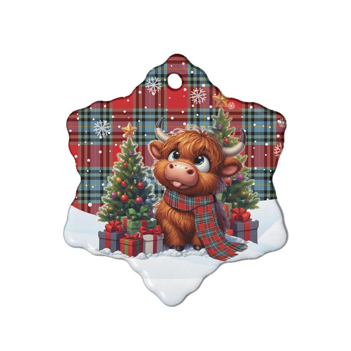 Scottish MacLeay Clan Tartan Ceramic Ornament Cute Highland Cow Christmas Snow Flake Style Tartan Plaid