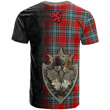 Scottish MacLeay Clan Tartan T-Shirt - Half Thistle Flowers Celtic Design Back Side Tartan Plaid