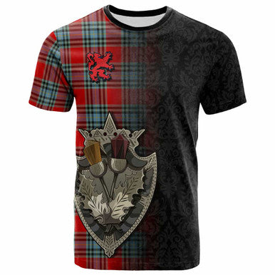 Scottish MacLeay Clan Tartan T-Shirt - Half Thistle Flowers Celtic Design Front Side Tartan Plaid
