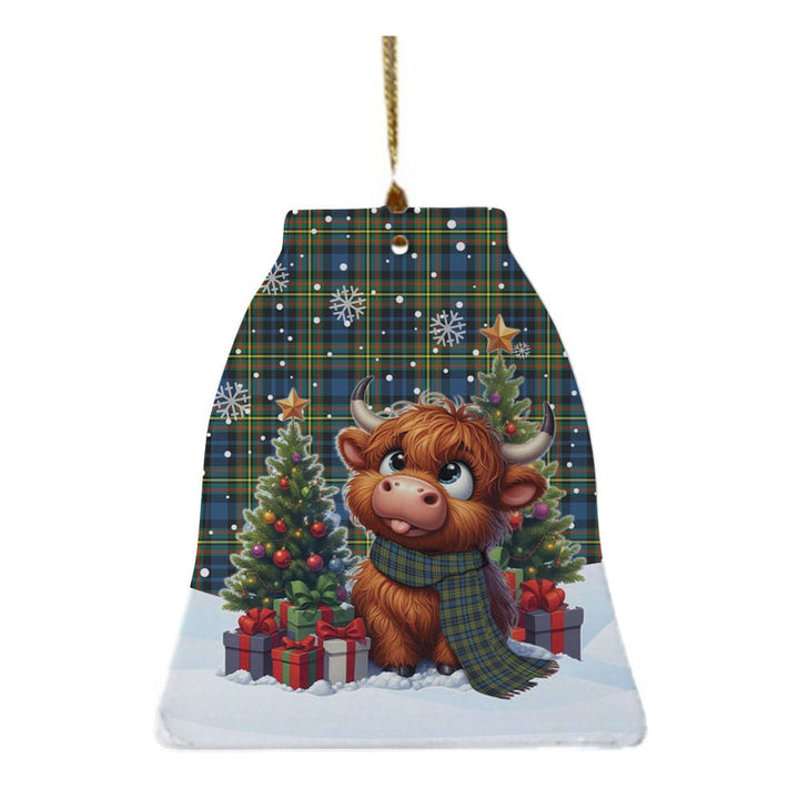 Scottish MacLellan Ancient Clan Tartan Ceramic Ornament Cute Highland Cow Christmas Bell Style Tartan Plaid