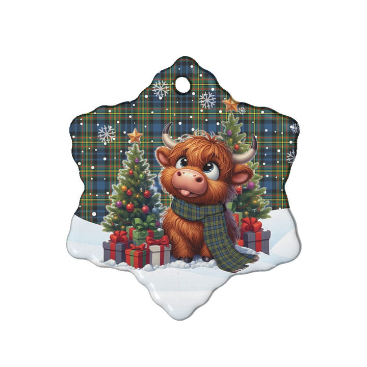 Scottish MacLellan Ancient Clan Tartan Ceramic Ornament Cute Highland Cow Christmas Snow Flake Style Tartan Plaid