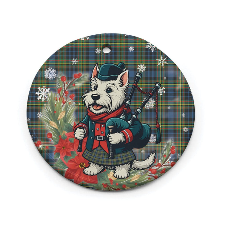 Scottish MacLellan Ancient Clan Tartan Ceramic Ornament Cute Scottish Terrier Dog Circle Style Tartan Plaid