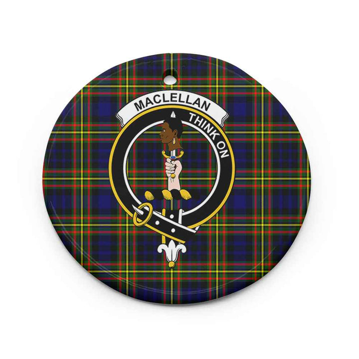 Scottish MacLellan Clan Crest Tartan Ceramic Ornament Circle Shape Tartan Plaid