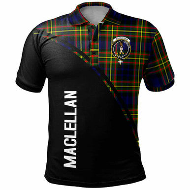 Scottish MacLellan Clan Crest Tartan Curve Polo Shirt Front Side Tartan Plaid
