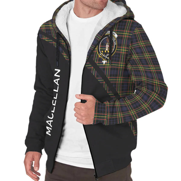 Scottish MacLellan Clan Crest Tartan Curve Sherpa Hoodie
