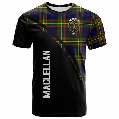 Scottish MacLellan Clan Crest Tartan Curve T-Shirt Front Side Tartan Plaid