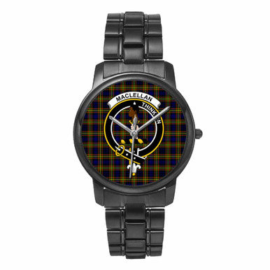 Scottish MacLellan Clan Crest Tartan Folding Clasp Steel Quartz Watches Tartan Plaid Black 1