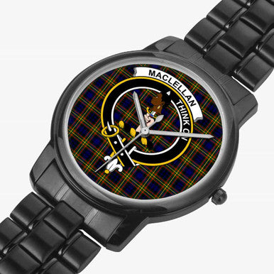 Scottish MacLellan Clan Crest Tartan Folding Clasp Steel Quartz Watches Tartan Plaid Black 2