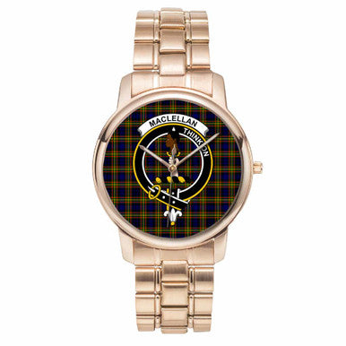 Scottish MacLellan Clan Crest Tartan Folding Clasp Steel Quartz Watches Tartan Plaid Rose Gold 1