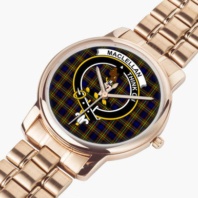 Scottish MacLellan Clan Crest Tartan Folding Clasp Steel Quartz Watches Tartan Plaid Rose Gold 2