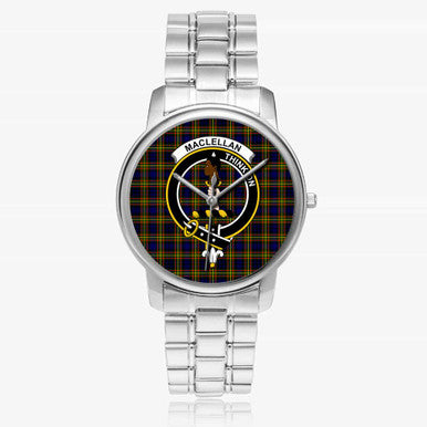 Scottish MacLellan Clan Crest Tartan Folding Clasp Steel Quartz Watches Tartan Plaid Silver 1