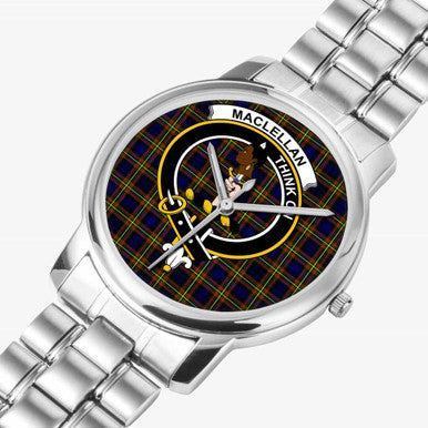 Scottish MacLellan Clan Crest Tartan Folding Clasp Steel Quartz Watches Tartan Plaid Silver 2
