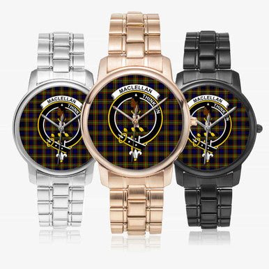 Scottish MacLellan Clan Crest Tartan Folding Clasp Steel Quartz Watches Tartan Plaid All