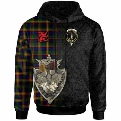 Scottish MacLellan Clan Crest Tartan Hoodie - Half Thistle Flowers Celtic Design Front Side Tartan Plaid
