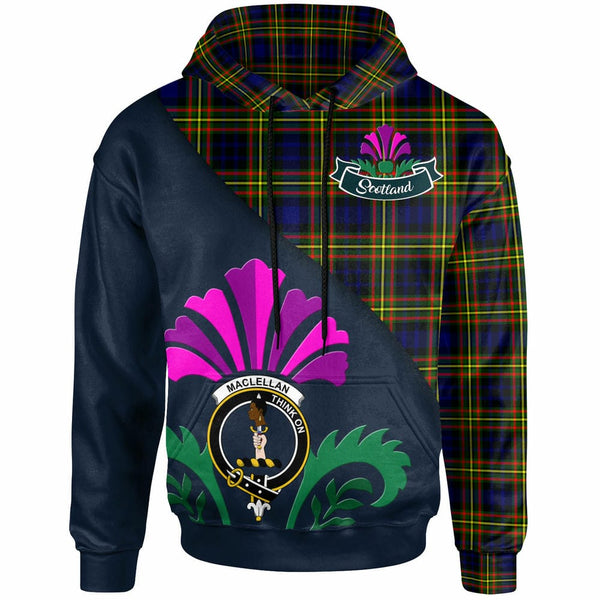 Scottish MacLellan Clan Crest Tartan Hoodie - Scotland Thistle Style Front Side Tartan Plaid