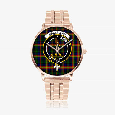 Scottish MacLellan Clan Crest Tartan Instafamous Steel Quartz Watches Tartan Plaid Rose Gold 1