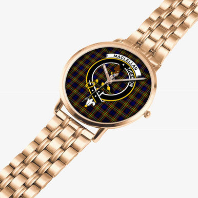 Scottish MacLellan Clan Crest Tartan Instafamous Steel Quartz Watches Tartan Plaid Rose Gold 2