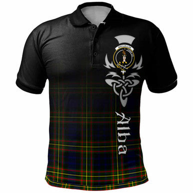 Scottish MacLellan Clan Crest Tartan Polo Shirt - Alba Gu Brath Family Crest Celtic Inspired Front Side Tartan Plaid