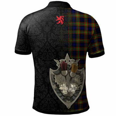 Scottish MacLellan Clan Crest Tartan Polo Shirt - Half Thistle Flowers Celtic Design Back Side Tartan Plaid