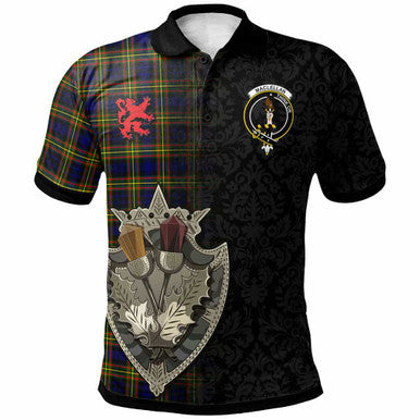 Scottish MacLellan Clan Crest Tartan Polo Shirt - Half Thistle Flowers Celtic Design Front Side Tartan Plaid