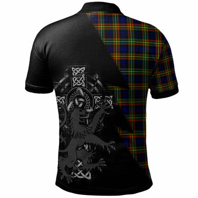 Scottish MacLellan Clan Crest Tartan Polo Shirt - Lion Rampant Celtic Cross Flash Style Back Side Tartan Plaid