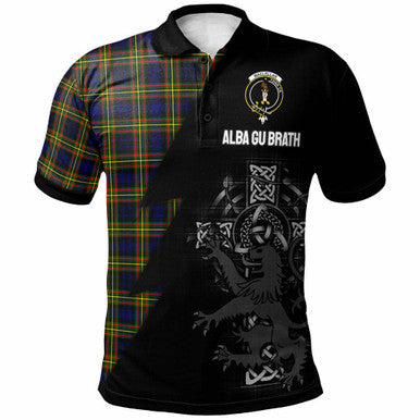 Scottish MacLellan Clan Crest Tartan Polo Shirt - Lion Rampant Celtic Cross Flash Style Front Side Tartan Plaid