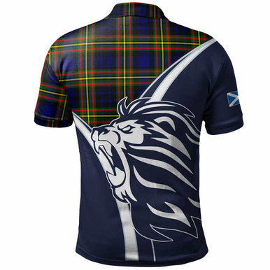 Scottish MacLellan Clan Crest Tartan Polo Shirt - Scottish Flag With Lion Back Side Tartan Plaid