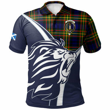 Scottish MacLellan Clan Crest Tartan Polo Shirt - Scottish Flag With Lion Front Side Tartan Plaid