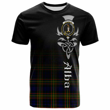 Scottish MacLellan Clan Crest Tartan T-Shirt - Alba Gu Brath Family Crest Celtic Inspired Front Side Tartan Plaid